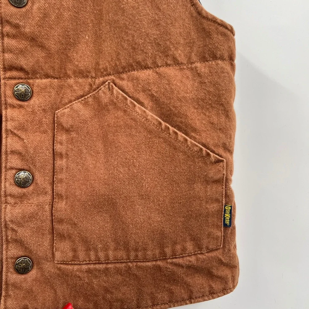 OshKosh 4 Puffer Vest Kids Brown Western Canvas Snap Front Ribbed Collar‎